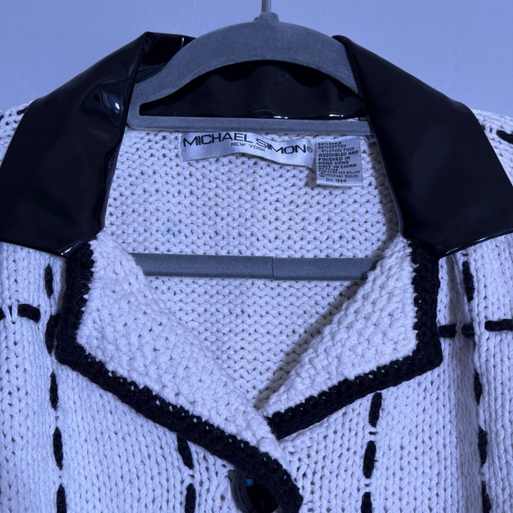 Vintage Cardigan Jacket Michael Simon New York Plaid Knit White and Black Size L - Picture 5 of 9
